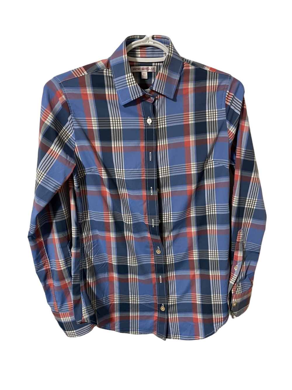 Peter Millar Blue Plaid Long-Sleeve Button-Down Shirt Size XS